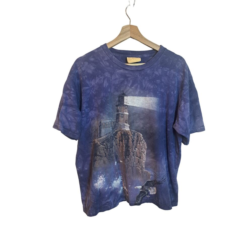 vintage 1998 the mountain leather tag lighthouse eagle t shirt Sz L blue